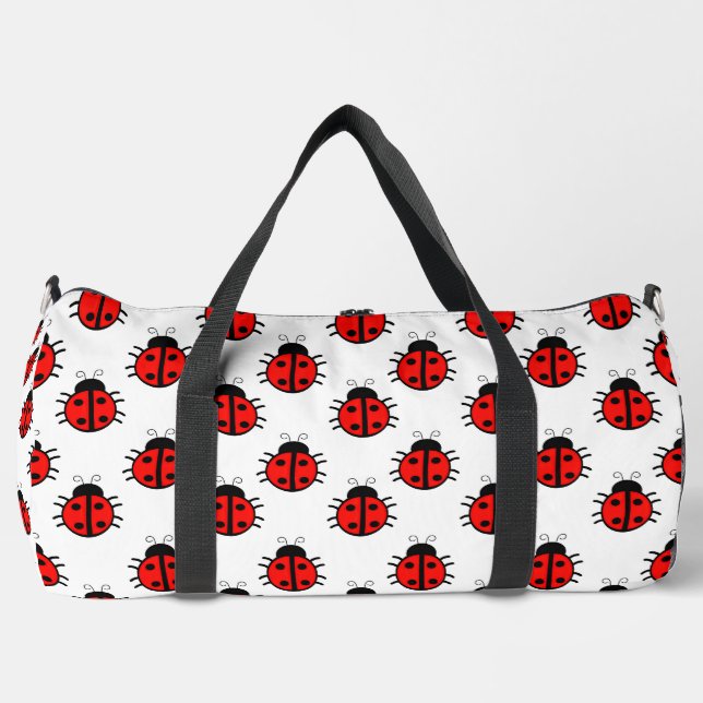 Cute Red Ladybugs Pattern and Cheerful Insect Duffle Bag (Front)