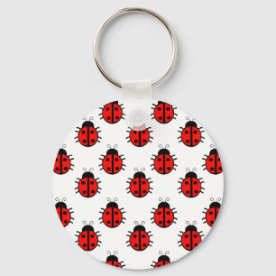 Cute Red Ladybugs Pattern and Cheerful Insect Key Ring