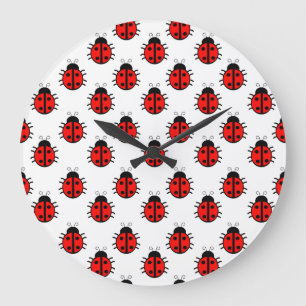 Cute Red Ladybugs Pattern and Cheerful Insect Large Clock
