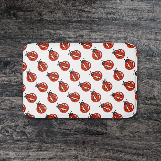 Cute Red Ladybugs Polka Dots Bath Mat (Creator Uploaded)