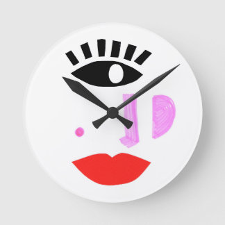 Cute Red Lips Face Modern Round Clock