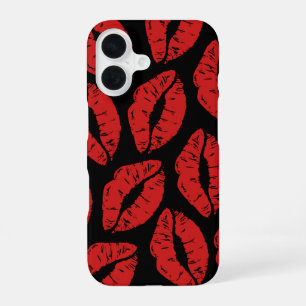Cute Red Lipstick Kisses Kiss Lips pattern iPhone 16 Case