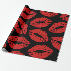 Cute Red Lipstick Kisses Kiss Lips pattern Wrapping Paper