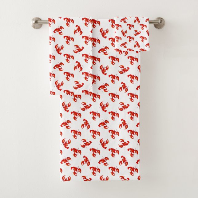 Cute Red Lobsters Bath Towel Set (Insitu)