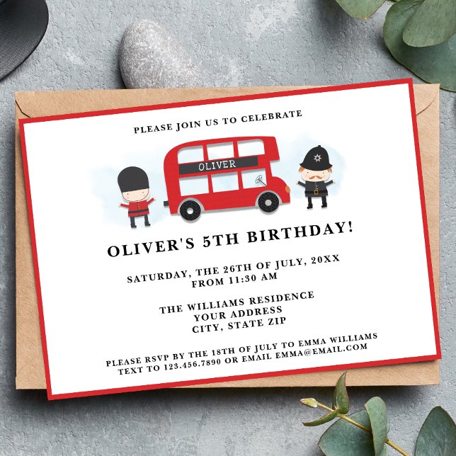 Cute Red London Bus Kids Birthday Party Invitation (Creator Uploaded)