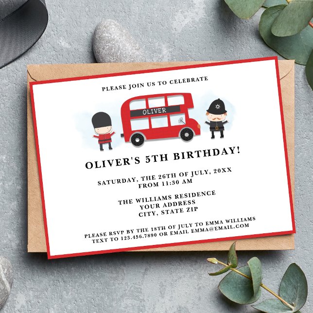 Cute Red London Bus Kids Birthday Party Invitation (Creator Uploaded)