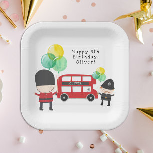 Cute Red London Bus Theme Kids Birthday Paper Plate