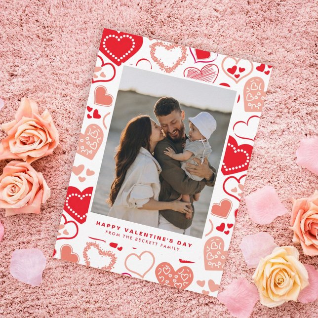 Cute Red Love Hearts Photo Valentine's Day Holiday Card (Creator Uploaded)