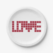 Cute red love squares lettres paper plate