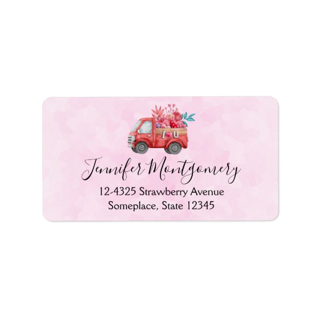 Cute red Love Truck on Pink Background Label (Front)