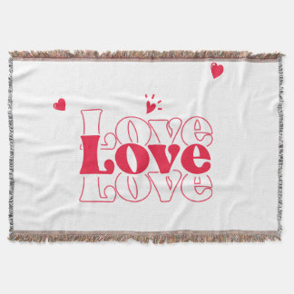 Cute Red Love Typography Graphic Design with Heart Throw Blanket