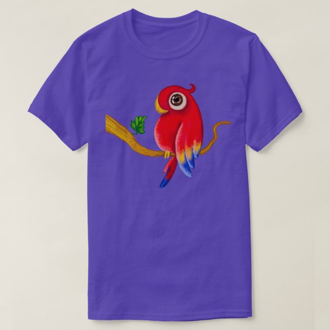 cute red macaw parrot traditional pastel drawing T-Shirt (Design Front)