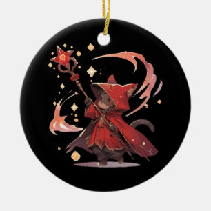 Cute Red Mage Cat Hero Ceramic Ornament