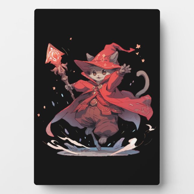Cute Red Mage Cat Hero Plaque (Front)