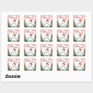 Cute Red Merry Christmas Bird Santa Xmas party Square Sticker