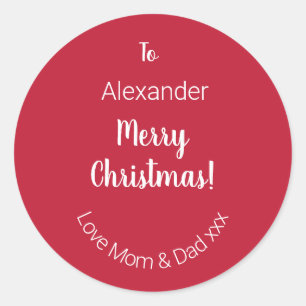 Cute Red Merry Christmas From Mum and Dad Gift Tag