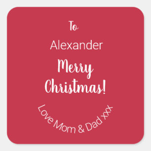 Cute Red Merry Christmas From Mum and Dad Square Sticker