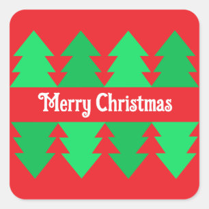 Cute Red Merry Christmas Simple Tree Design Square Sticker