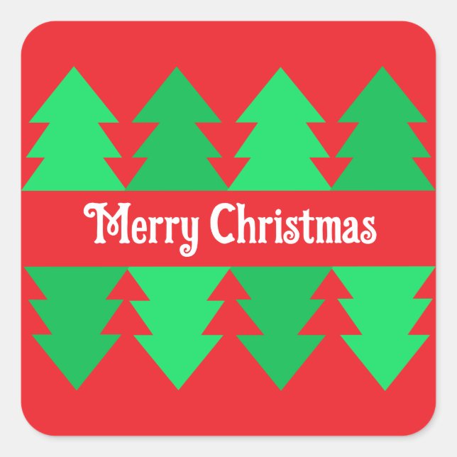 Cute Red Merry Christmas Simple Tree Design Square Sticker (Front)