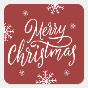 Cute Red Merry Christmas Square Sticker