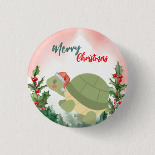 Cute Red Merry Christmas turtle Santa Xmas party 3 Cm Round Badge