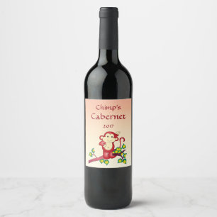 Cute Red Monkey Wine Label