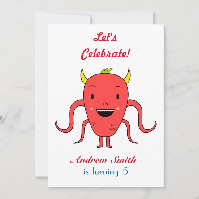Cute red monster invitation (Front)