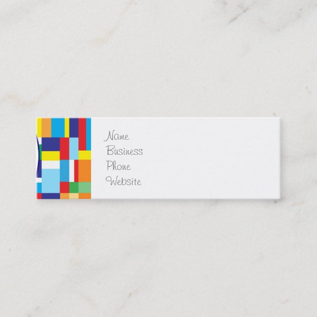 Cute Red Monster on Colourful Patchwork Blocks Mini Business Card (Front)