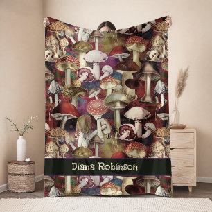 Cute red mushroom fungi garden fleece blanket