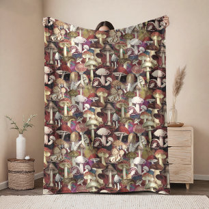 Cute red mushroom fungi garden fleece blanket