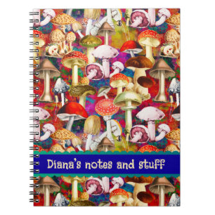 Cute red mushroom fungi garden pattern  notebook
