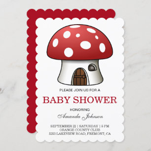 Cute Red Mushroom House Baby Shower Invitation