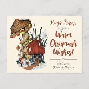 Cute Red Mushroom House Christmas Holiday Postard