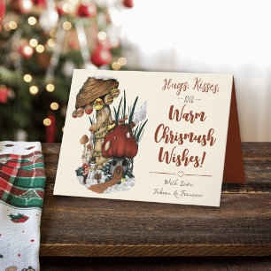 Cute Red Mushroom House Merry Christmas Card