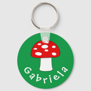 Cute red mushroom keychain with name for kids