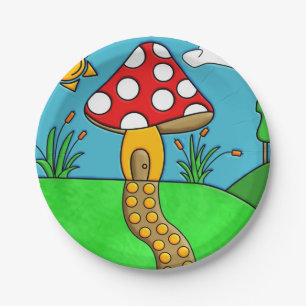 cute red mushroom paper plate