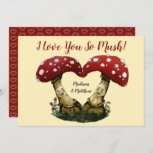 Cute Red Mushroom Pun I Love You Valentine's Day Holiday Card (Front/Back)