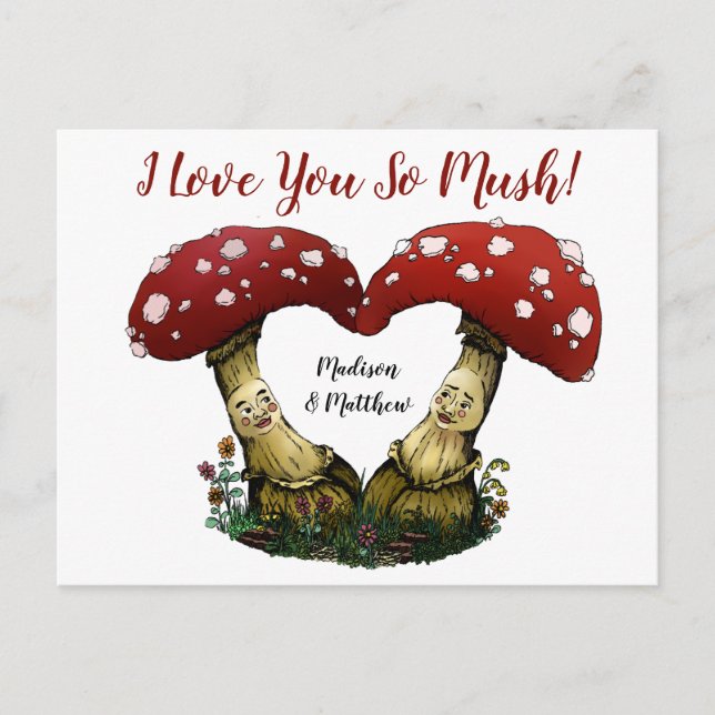 Cute Red Mushroom Pun I Love You Valentine's Day Postcard (Front)