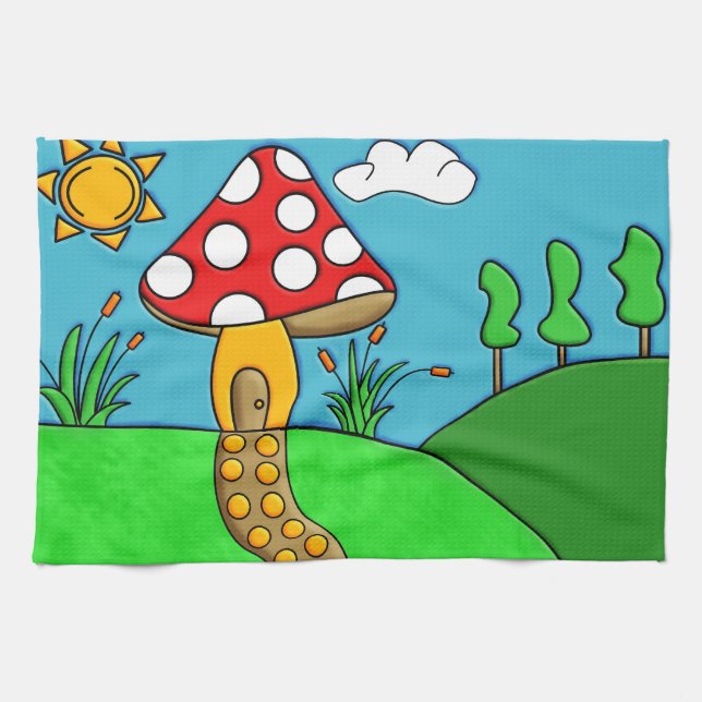 cute red mushroom tea towel (Horizontal)