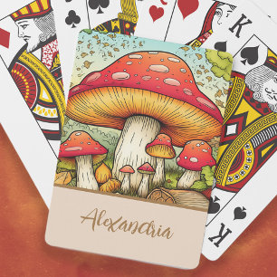 Cute Red Mushrooms Name Playing Cards