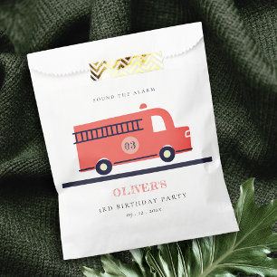 Cute Red Navy Fire Truck Engine Any Age Birthday Favour Bag