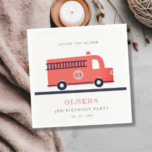 Cute Red Navy Fire Truck Engine Any Age Birthday Napkin
