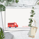 Cute Red Navy Fire Truck Engine Monogram Boys Card<br><div class="desc">If you need any further customisation please feel free to message me on yellowfebstudio@gmail.com.</div>