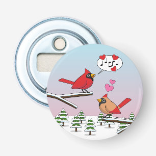 Cute Red Northern Cardinals Love Winter Landscape Bottle Opener