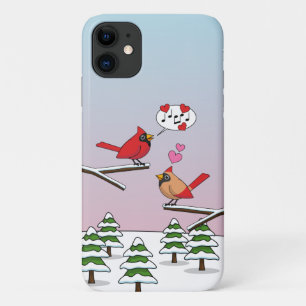 Cute Red Northern Cardinals Love Winter Landscape iPhone 11 Case