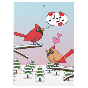 Cute Red Northern Cardinals Love Winter Landscape Clipboard