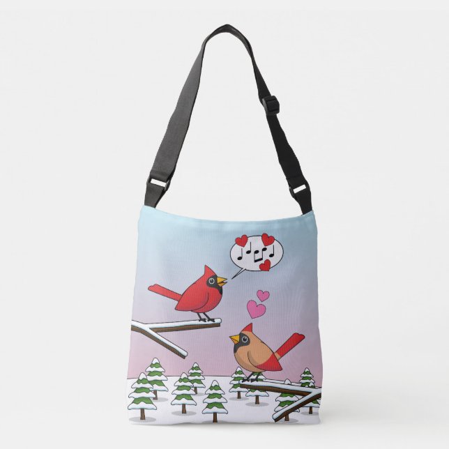 Cute Red Northern Cardinals Love Winter Landscape Crossbody Bag (Front)