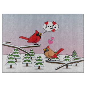 Cute Red Northern Cardinals Love Winter Landscape Cutting Board