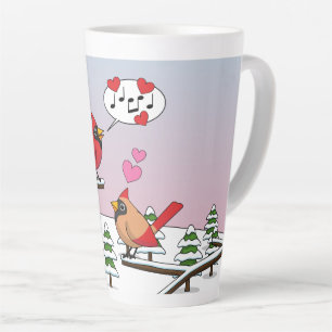 Cute Red Northern Cardinals Love Winter Landscape Latte Mug