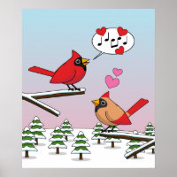 Cute Red Northern Cardinals Love Winter Landscape